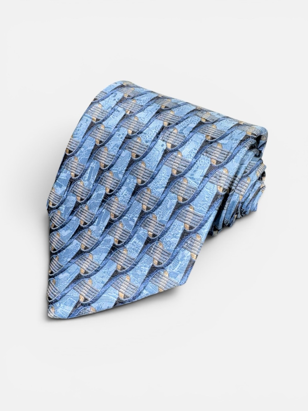 Ermenegildo Zegna mens light blue geometric 100% silk luxury neck tie EUC